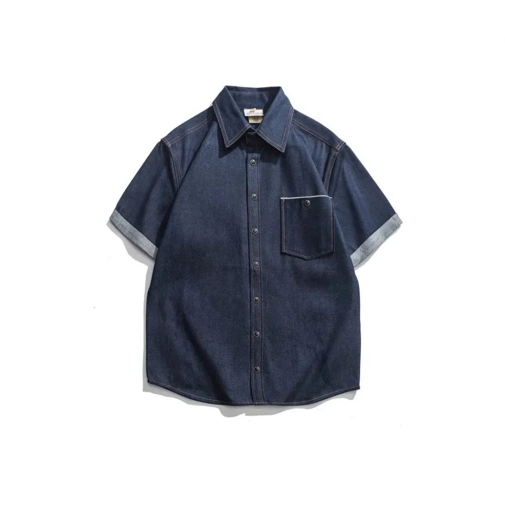 Retro 60s White Listed Blue Denim Western Shirts with Turn-up Cuffs
