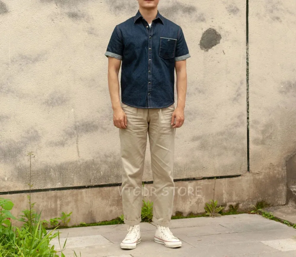 Retro 60s White Listed Blue Denim Western Shirts with Turn-up Cuffs