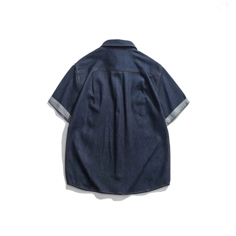 Retro 60s White Listed Blue Denim Western Shirts with Turn-up Cuffs