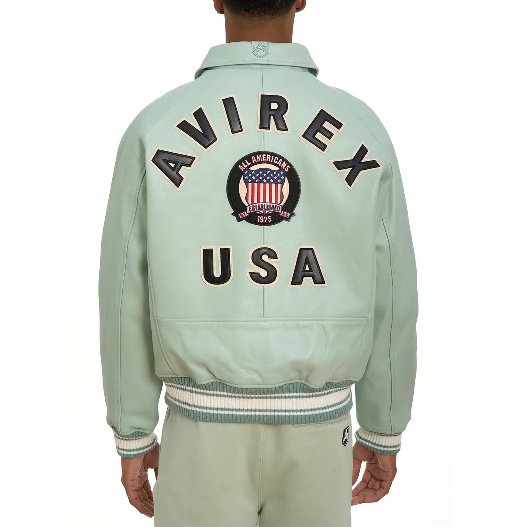 Shop Premium Avirex Seafoam Leather Aviator Bomber Jackets - High Sale Fashion Item