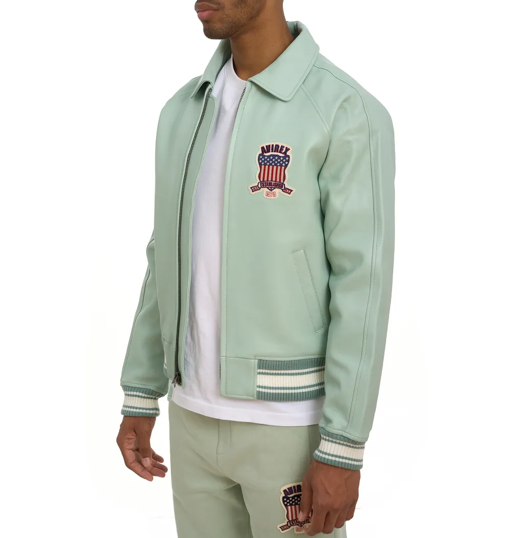 Shop Premium Avirex Seafoam Leather Aviator Bomber Jackets - High Sale Fashion Item