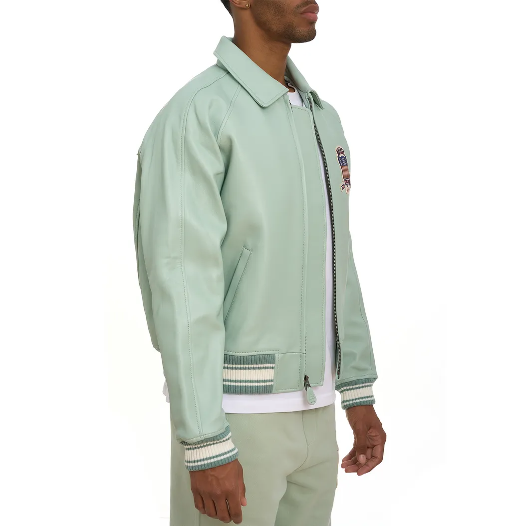 Shop Premium Avirex Seafoam Leather Aviator Bomber Jackets - High Sale Fashion Item