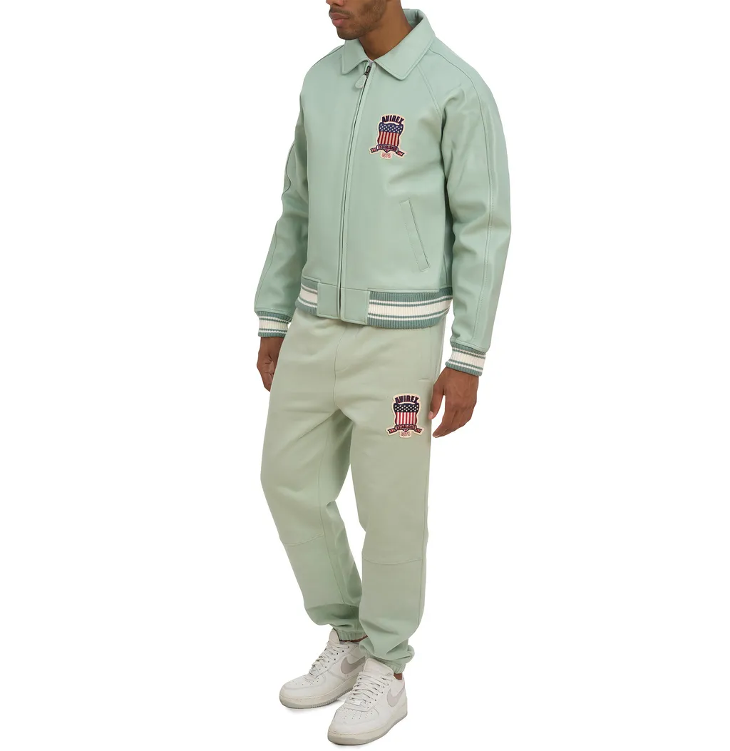 Shop Premium Avirex Seafoam Leather Aviator Bomber Jackets - High Sale Fashion Item