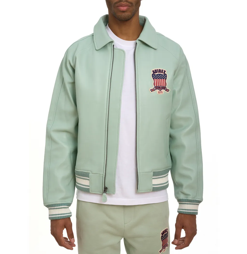 Shop Premium Avirex Seafoam Leather Aviator Bomber Jackets - High Sale Fashion Item