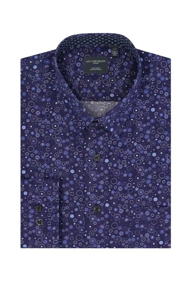Shop our Latest Leo Chevalier Blue Modern Print Shirts | Hidden Button-Down Collar