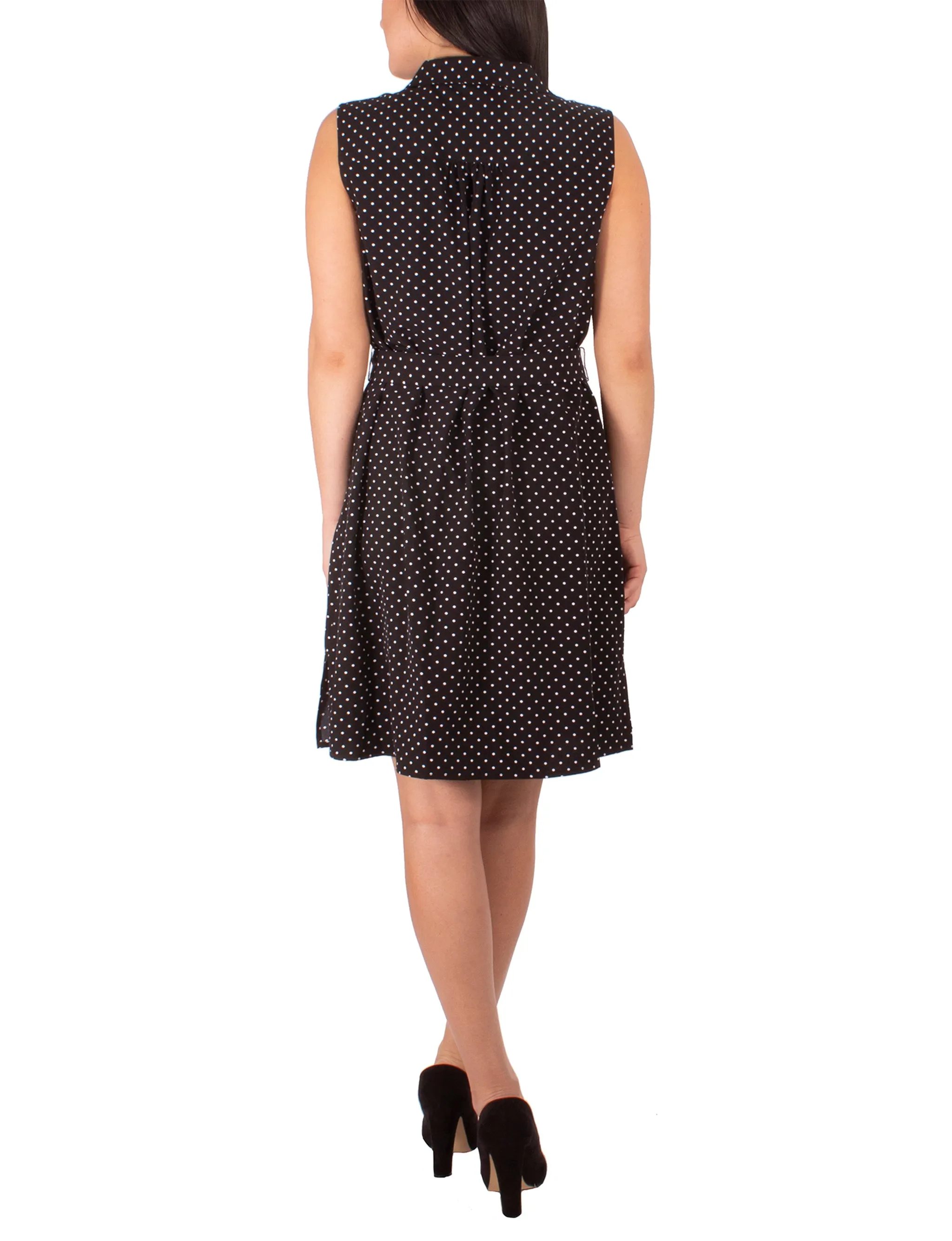 Sleeveless Point Collar Belted Shirt Dress