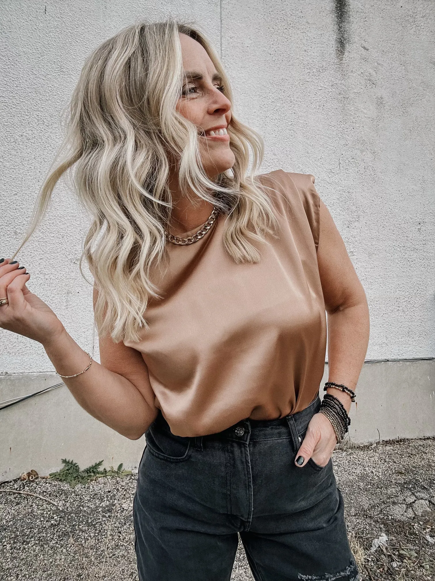 Solid Gold Padded Shoulder Blouse