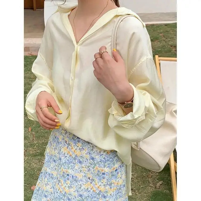 Tencel Shirt Long-sleeved Loose Single-breasted Top