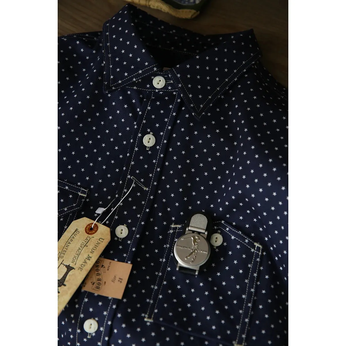 Wabash Star Print Work Shirt - Indigo Vintage Inspired Long Sleeve Shirt