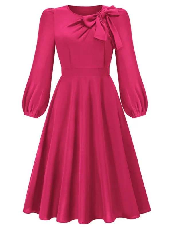Women's Round Neck Bow A-Line Mid-Length Dress