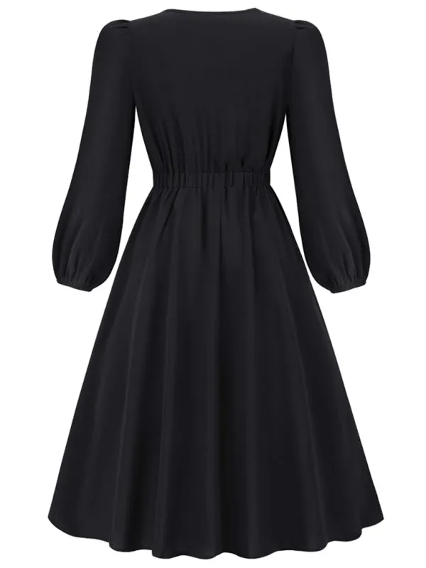 Women's Round Neck Bow A-Line Mid-Length Dress